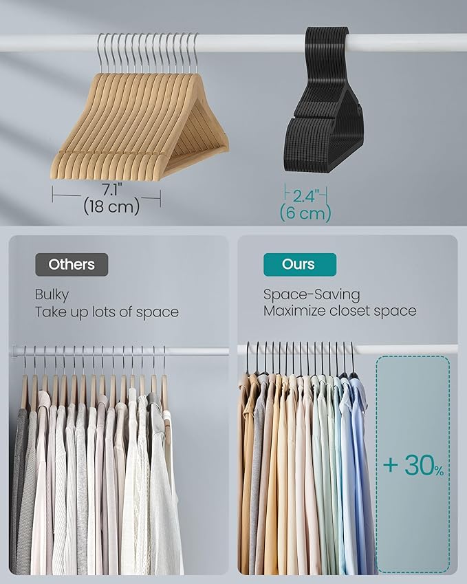 SONGMICS Clothes Hangers, Pack of 50, Plastic Hangers, with Wide Shoulder Notches, Space-Saving Coat Hangers, 16.4 Inches Wide, for Closet, Ink Black UCRP010B01