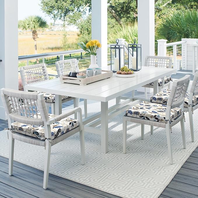 Set of 4 Outdoor Square Chair Cushions 18.5"x16"x2" for Patio, Water Resistant Patio Dining Seat Pads Replacement for Kitchen Garden and Outdoor Furniture Decoration - Breeze Leaves Beige