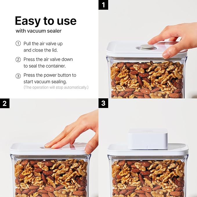 Premium Airtight Food Storage Containers, Square-S 3PC-SET, Smart One-Click Seal Lid, No Hinges, 100% Leak Proof, BPA-FREE, Dishwasher, Freezer & Microwave Safe