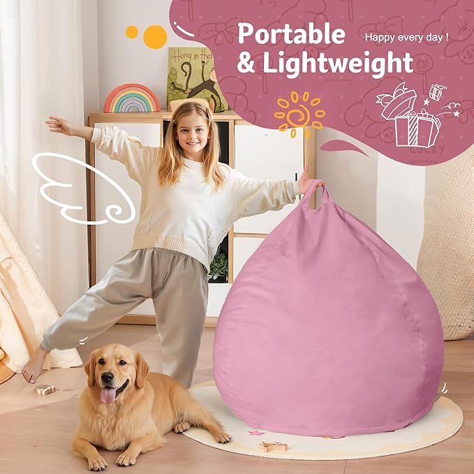 Homguava 2FT Bean Bag Chair: 2' Bean Bags with Memory Foam Filled,Comfy Beanbag Chairs Round Bean Bag Sofa with Dutch Velvet Cover-Dusty Pink