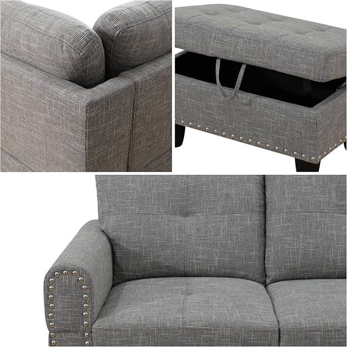 L Shaped Couches for Living Room, Sectional Couch Living Room Furniture with Storage Ottoman, Modular Sectional Sofa with Movable Chaise for Apartment Office, Brown Grey