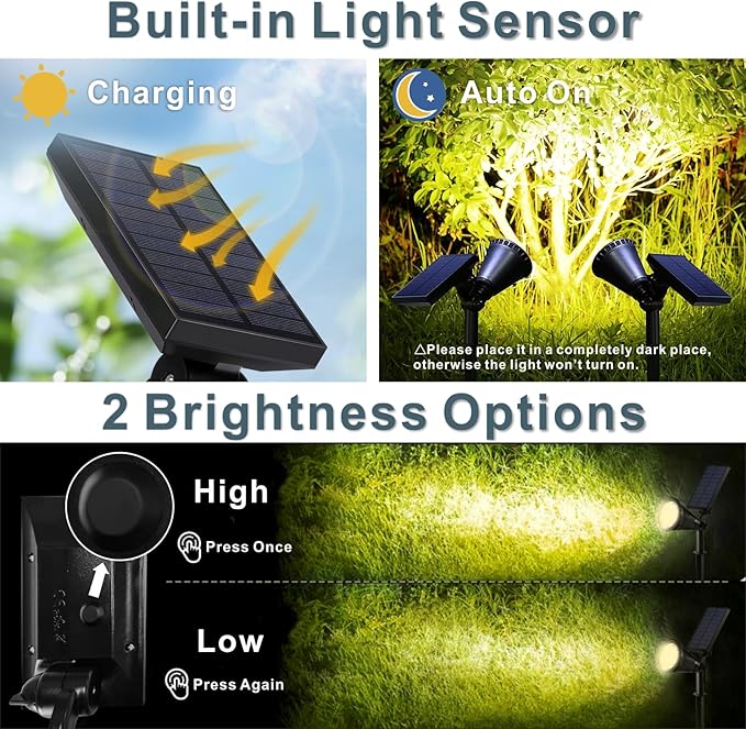 Solar Landscape Spotlights Outdoor, Bright 7-LED Spot Lights, Dusk-to-Dawn Waterproof Solar Powered Flag Pole Lights, Adjustable 2-in-1 Wall/Ground Lighting for Tree House Yard Garden (Warm White)