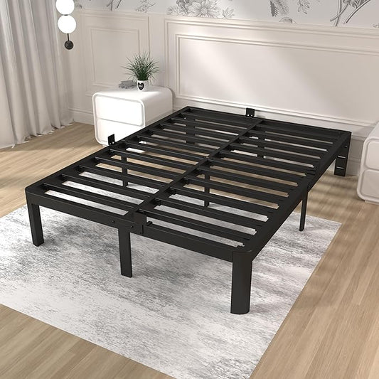 ITIMIDI 12 Inch King Size Bed Frame, Heavy Duty Mattress Foundation and DIY Headboard, Safety Design with Rounded Corner Legs, King Platform Bed Frame, No Box Spring Needed, Noise Free, Black