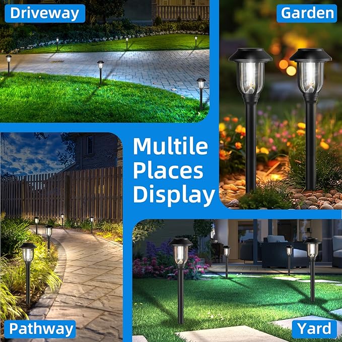 12 Pack Solar Lights Outdoor, 6000K Solar Pathway Lights Waterproof Auto On/Off Powered,Landscape Lighting for Path, Yard, Walkway, Driveway, Garden