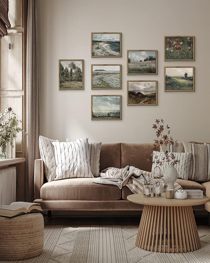 InSimSea Framed Canvas Wall Art Vintage Decor, The Vast Grassland Wall Art Room Decor, Classical Scenery Oil Painting Wall Artwork, Home Wall Decoration for Bedroom Living Room Bathroom, 8"x10"