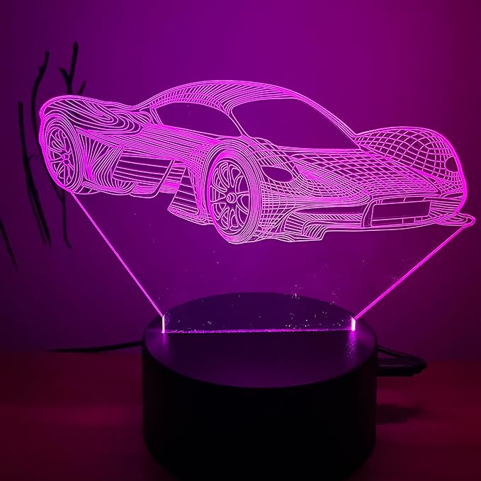 3D LED Roadster Night Light for Child, Racing Car Illusion Lamp Bedroom Decorative Nightlight Unique Gift for Kids Room Desk