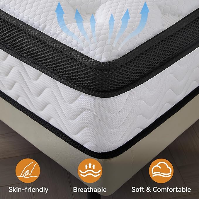 Queen Mattress 12 Inch, Queen Size Memory Foam Mattress in a Box, Hybrid mattresses with Independent Pocket Coils for Motion Isolation & Silent Sleep, Medium Firm,CertiPUR-US,100 Nights Trial