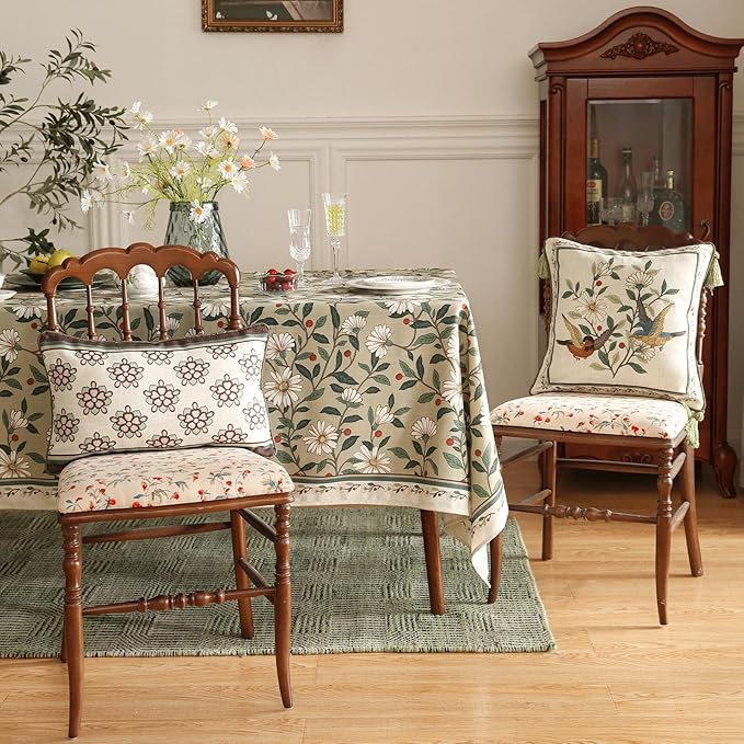 Design Lumbar Brown Floral Linen Throw Pillow Covers 12"x20" Pack of 2, White Simple Elegant Daisy Pattern Cushion Covers Decor Pillowcases for Bed,Living Room,Outdoor,Car