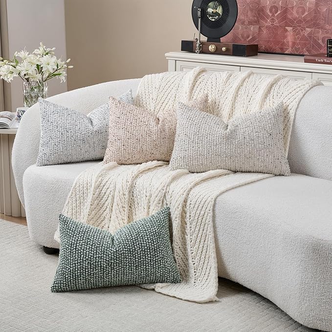 Striped Throw Pillow Covers 12x20 Set of 2 Blue Textured Boucle Chic Morden Boho Accent Farmhouse Rectangular Lumbar Decorative Couch Pillow Covers for Home Decor Bed Sofa Living Room