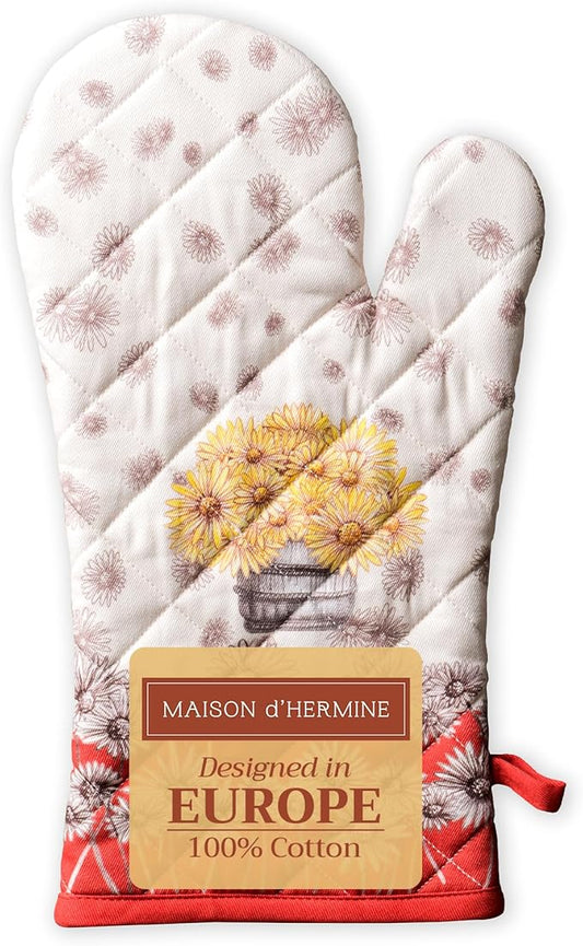Maison d' Hermine Oven Gloves 100% Cotton Oven Mitt 7" x 13" with Loop Heat Resistant BBQ Cooking Gloves for Thanksgiving Christmas Decorations Baking Handling Hot Pans (Pack of 1, Bagatelle)