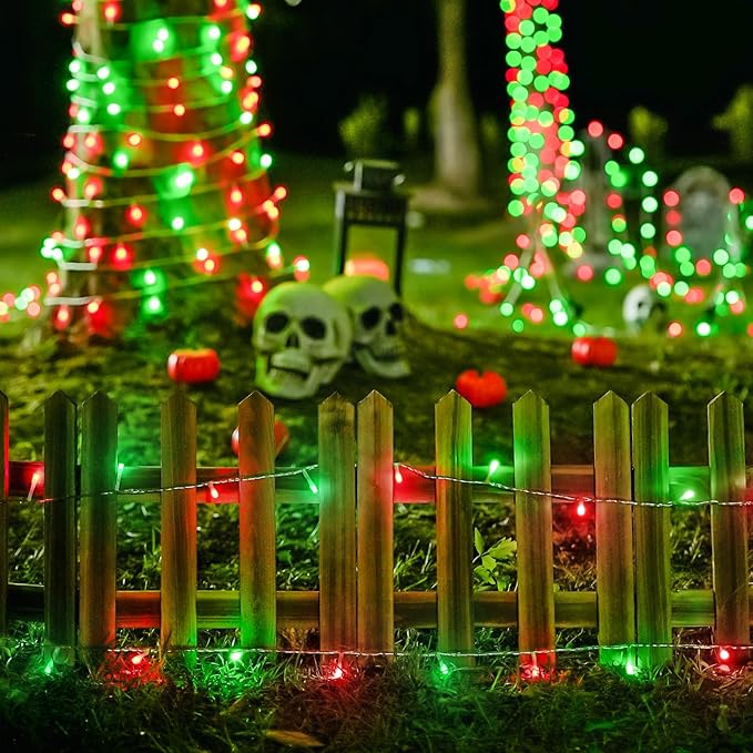 JMEXSUSS 500 LED Red and Green Christmas Lights, 8 Modes 163ft String Lights Plug in with Remote Control, Clear Wire Christmas String Lights Outdoor Waterproof for Outside Tree Yard Wedding