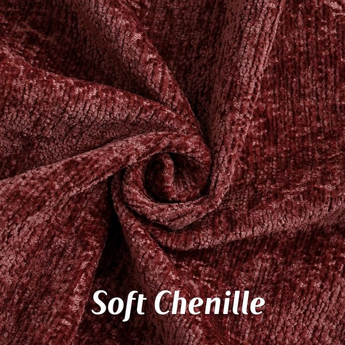 FUTEI Burgundy Chenille Throw Pillow Covers 18x18 Inch Set of 2,Soft Cozy Bound Edge Design Cushion Case,Home Decor for Couch Bed Living Room
