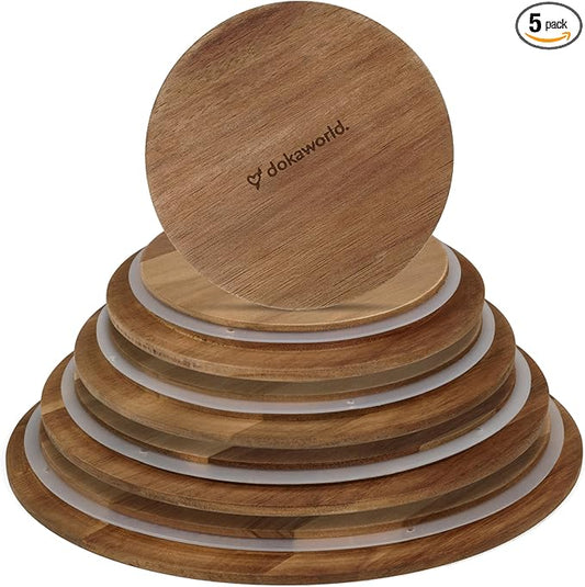 Glass Mixing Bowls Acacia Lids - (Bowls Not Included) Lids are compatible with all Glass Mixing Bowls Set