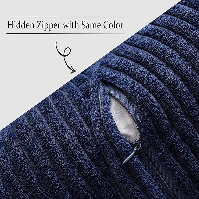 MIULEE Decorative Throw Pillow Covers for Couch Bed Livingroom 16x16 Inch Set of 2 Navy Blue Boho Accent Throw Pllows Broadside Striped Patchwork Soft Corduroy Summer Coastal Pillowcases