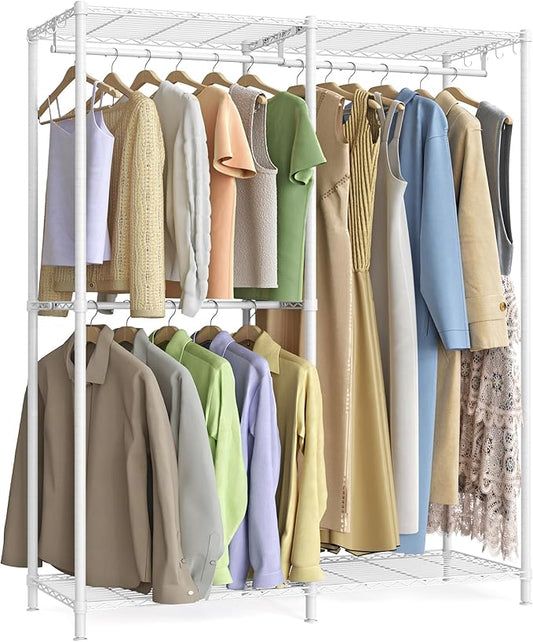 SONGMICS Clothes Rack, Freestanding Wardrobe Closet, Metal Clothing Racks, Heavy-Duty Garment Rack with Adjustable Shelves, Hanging Rods, Dividable, 15.8 x 47.2 x 70.9 Inches, Cloud White ULGR423W01