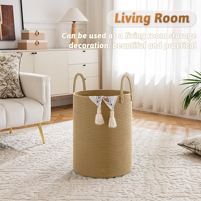Laundry Basket,Woven Cotton Rope Laundry Hamper,80L for Decorative Storage of Dirty Clothes,Toys and Blankets in Bathroom,Baby Room and Living Room