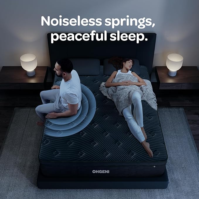 OhGeni 10 Inch Cooling Queen Size Mattress, Hybrid Gel-Infused Memory Foam Bed Mattresses in a Box, Medium Feel Cool Top Fabric, Home Gift for Mom, 3-Zone Design & Reinforced Edge Support, Black