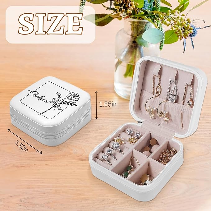 Personalized Travel Jewelry Organizer with Birth Flower and Name, Custom Jewelry Box, Personalized Gifts for Women, Girls, Mother, Wife, Bridesmaid, Custom Gifts for Birthday, Wedding, Anniversary