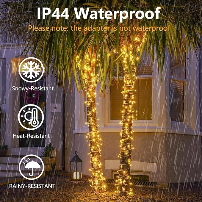 115FT 300LED Warm White Christmas String Fairy Lights Indoor/Outdoor, Waterproof with 8 Modes, Clear Wire Plug in Twinkle Light for Outside Garden Bedroom Christmas Tree Decorations