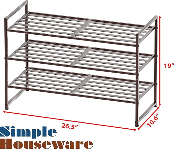 SIMPLE HOUSEWARE 3-Tier Stackable Metal Panel Shoes Rack, Bronze