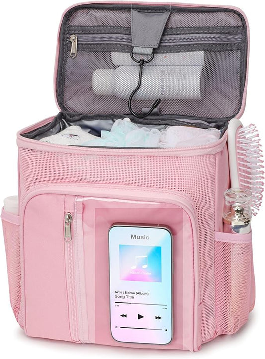 F-color Shower Caddy Dorm - College Dorm Essentials for Guys with Hooks, Quick-Dry Shower Caddy Portable for Travel Essentials, Water-Resistant with Multiple Pockets for Easy Access, Pink