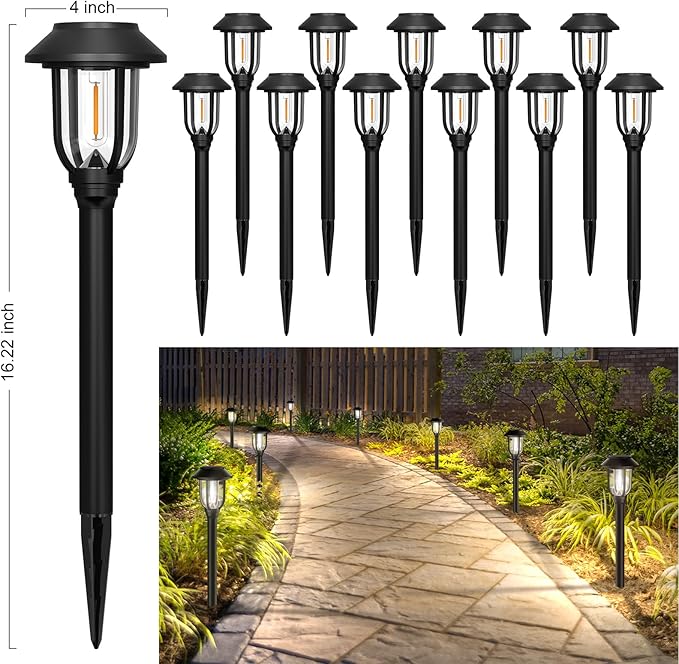 12 Pack Solar Lights Outdoor, 6000K Solar Pathway Lights Waterproof Auto On/Off Powered,Landscape Lighting for Path, Yard, Walkway, Driveway, Garden
