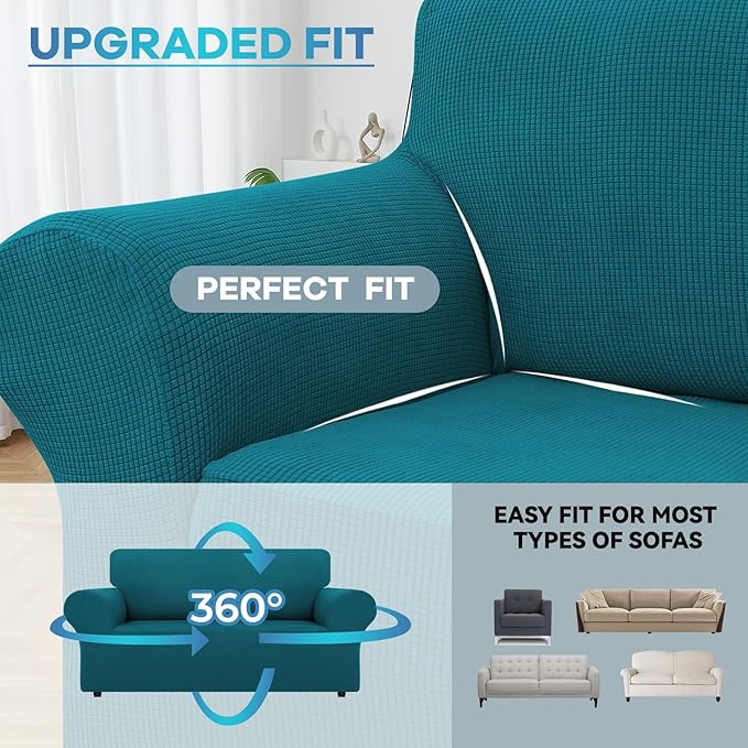 LURKA Stretch Loveseat Sofa Slipcovers 1 Piece Couch Covers for Sofa Furniture Protector Full Sofa Covers with Elastic Bottom for Kids and Dog (Medium,Peacockblue)