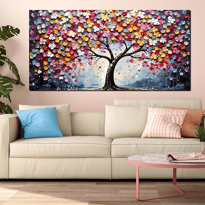 Zoyotago Large Canvas Wall Art Colorful Flower Tree Picture Gray Backgrounds Canvas Prints Ready to Hang for Bedroom Living Room Size 30x60