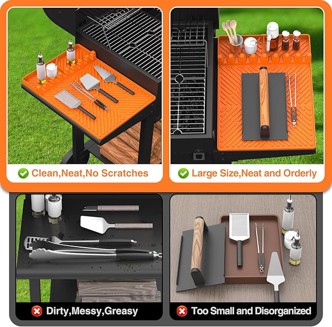 Silicone Griddle Tools Mat for Blackstone, Spatula Mat with Drip Pad Grill Utensil Holder Side Shelf Mat for Kitchen, Cooking, Countertop, Griddle Accessories for Blackstone, 2 Packs