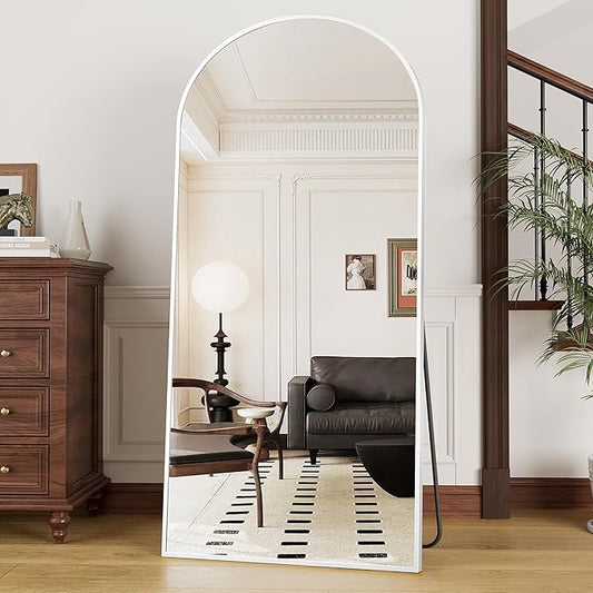 OGCAU Full Length Mirror, 71"x30" Hanging or Leaning, Standing Mirror, Arched-Top Full Body, Wall Mounted with Aluminum Frame for Living Room, Bedroom, Home Decor (White)