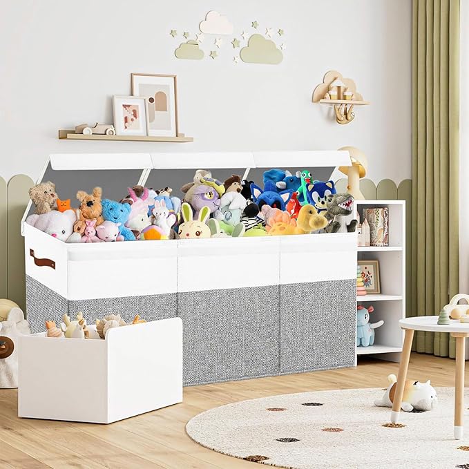Large Toy Box Chest,Toy Storage Organizer,Storage Bins with Lids,Stuffed Animal Storage,Toy Bins for Kids,Toddlers,Baby,Girls,Nursery,Living room,playroom(Grey)