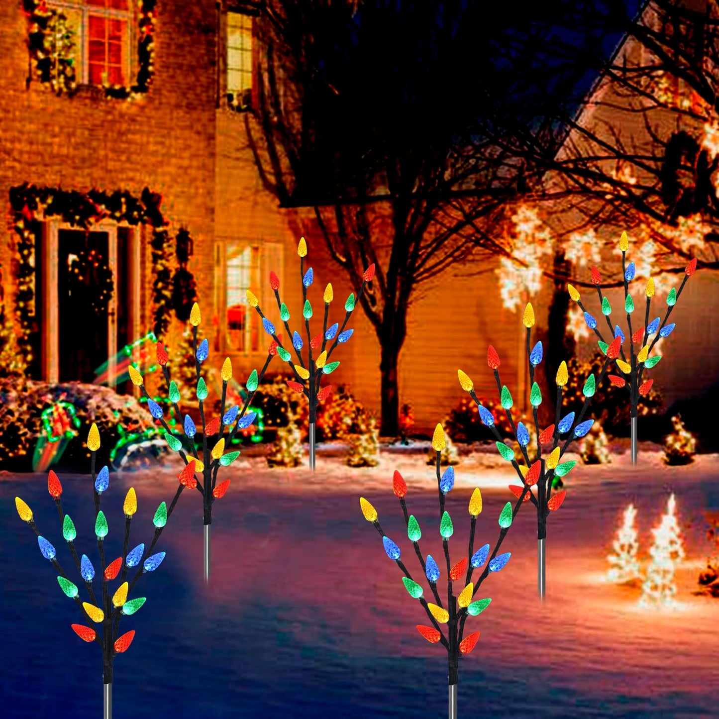 Upgraded 6 Packs 120 LED C6 Solar Christmas Lights, Christmas Decorations Outdoor Yard Lights, 8 Modes Waterproof Pathway Lights for Xmas Decorations Outdoor Yard Patio Cemetery Grave