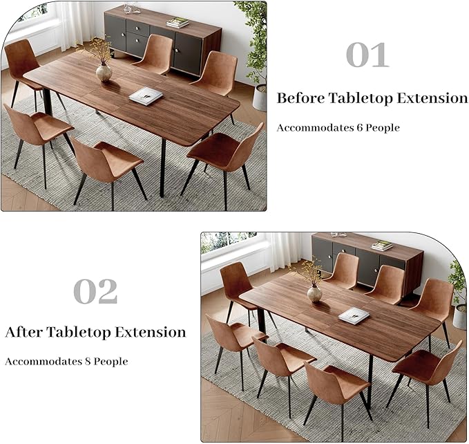 63"- 78.7" Extendable Dining Table, Modern Kitchen Table, Thickened Expandable MDF Wooden Table with Metal Legs for Dining Room, Kitchen, Home