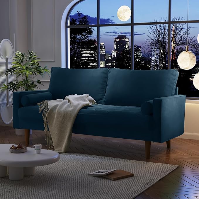 Modern Sofa,70 Inch Velvet Couch for Living Room,Spring Cushions,Solid Wood Frame,Easy Assembly for Small Spaces (Prussian Blue)