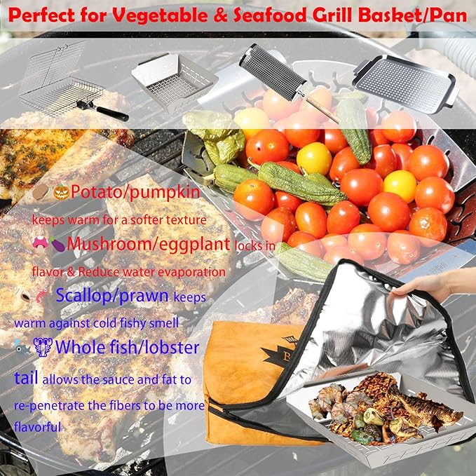 BBQ Blanket for Resting Meat Compatible with Traeger Smoker Grill, Reusable Pellet Smoker Meat Insulated Resting Bag with Wide Mouth for Large Brisket/Beef,Gifts for Men Him Dad,Traeger Accessories