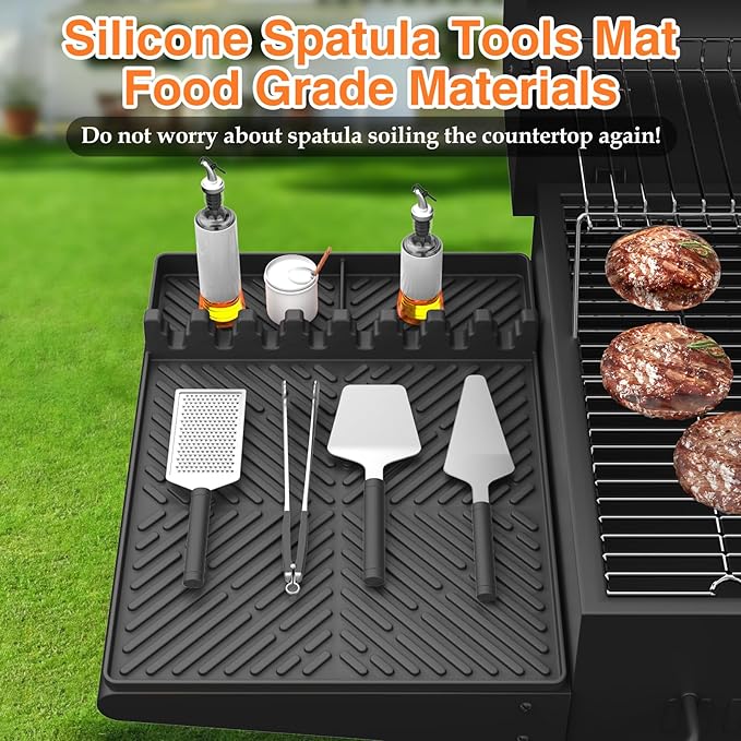 Silicone Griddle Tools Mat for Blackstone, Spatula Mat with Drip Pad Grill Utensil Holder Side Shelf Mat for Kitchen, Cooking, Countertop, Griddle Accessories for Blackstone, 1 PACK