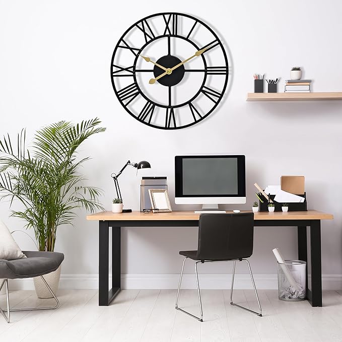 Sorbus Large Wall Clock for Living Room Decor – Easy to Hang 24-Inch Big Wall Clock – Metal Wall Art for Kitchen, Bedroom, Home, Office – Analog Decorative Wall Clock (Black)