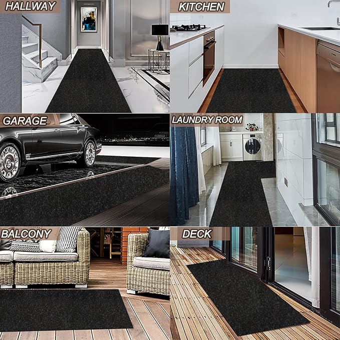 4' x 70' Runner Rugs with Rubber Backing, Indoor Outdoor Utility Carpet Runner Rugs, Black, Can Be Used as Aisle for The RV and Boat, Laundry Room and Balcony