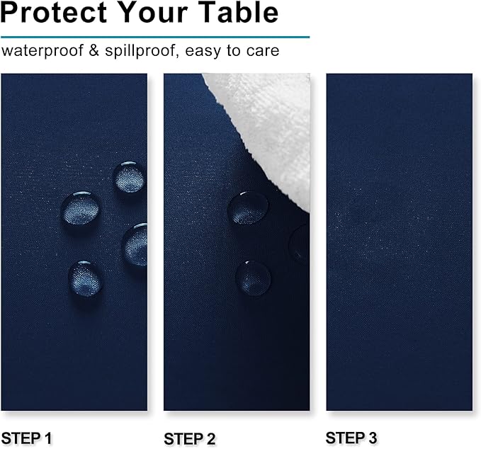 Hiasan Tablecloth for Rectangle Tables - 70 x 140 inch - Waterproof, Spillproof & Wrinkle Resistant Washable Polyester Table Cloth for Dining/Party/Outdoor Picnic, Navy Blue