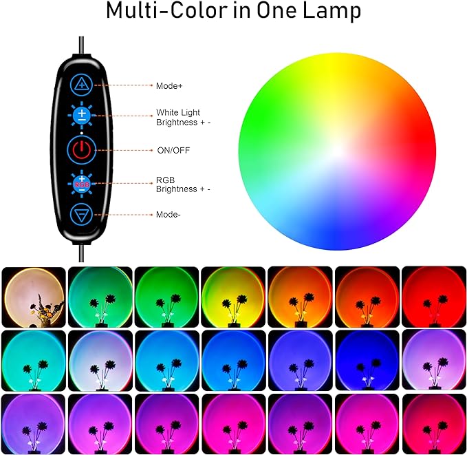 Sunset Lamp Projector Multicolor Changing LED Projection Lamp,Switch Button and APP Control 360 Degree Rotation Sunlight Lamp for Bedroom, Photography, Party, Tiktok Live, Room Decor