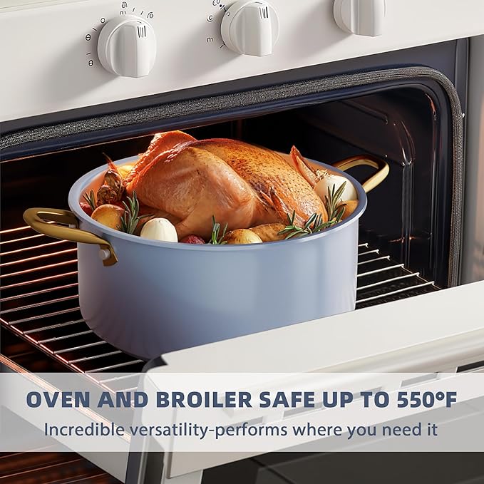 Pots and Pans Set - VONIKI Healthy Ceramic Cookware Set with Cooking Utensils Set, Non Toxic Kitchen Cookware Sets, Nonstick Cooking Pot Induction Cookware, Dishwasher Safe, Oven Safe, PFAS-Free, Blue