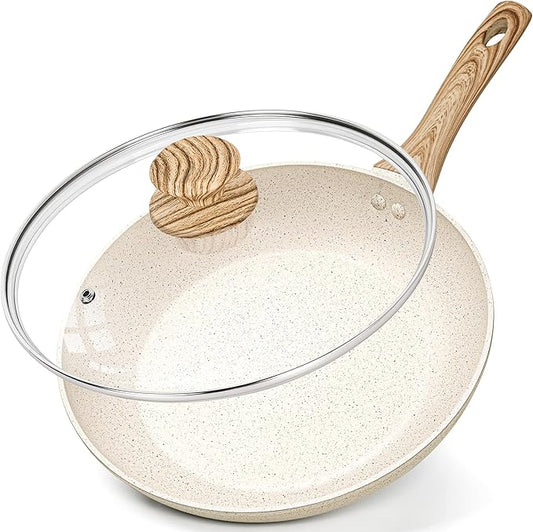 MICHELANGELO Frying Pans Nonstick - 12 Inch Frying Pan with Lid, Large 12 Inch Skillet with Ergonomic Handle, Non-Toxic Fry Pan - All Cooktops Compatible