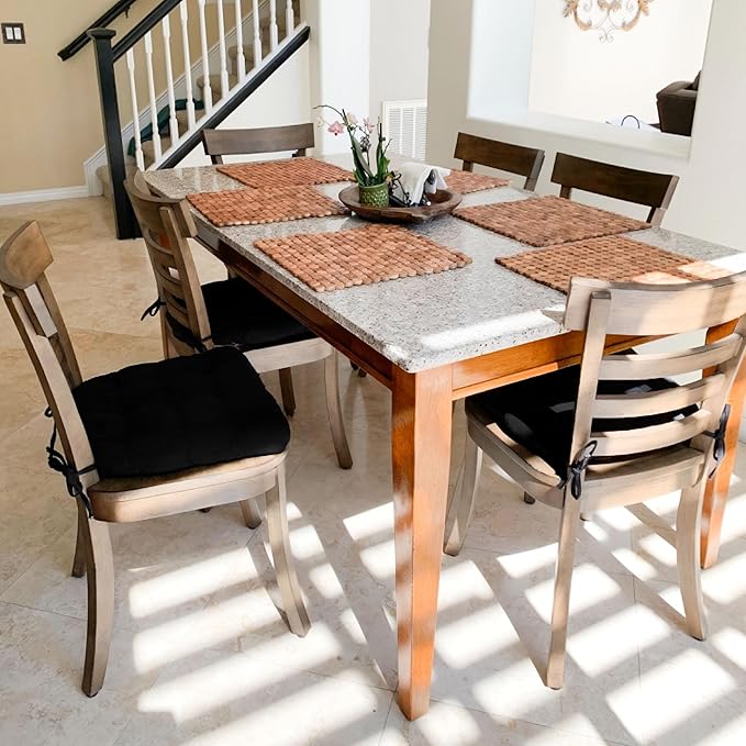 Barnett Home Decor Dining Chair Cushions with Ties, 16.5 x 18, Pack of 2 – Cotton Duck Black – 100% Cotton, Latex Foam Fill