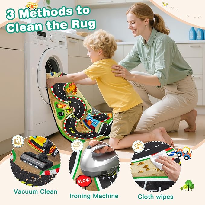 Kids Rug, Race Track Baby Play Mats, 5' x 7' FT Kids Rug for Playroom,Extra Thick (0.4in) Realistic 3D Cascading Surround Route, Great for Playing with Cars and Toys, Non-Slip Car Carpet