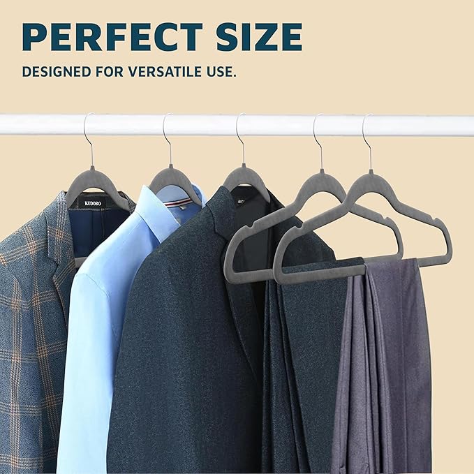 Velvet Non-Slip Hangers - 20 Pieces Non-Slip Coat Hanger Set with 360° Swivel Hook, Space-Saving, Sleek Design, Keep Closet Organized, Smooth Velvet Finish, Lightweight Construction - Gray