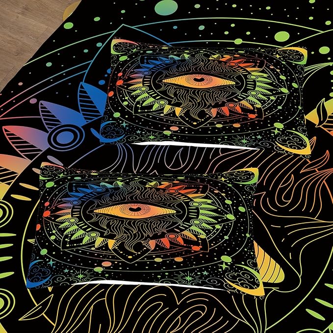 Tailor Shop Celestial Bedding Set Full Size,Sun and Moon Bedding Set for Boys Girls Kids Teens, Gothic Comforter Set Witchy Comforter Boho Exotic Black Bed with 2 Pillowcases