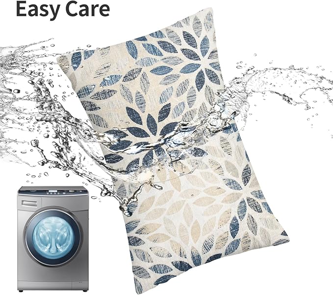 Dahlia Pillow Covers 12x20 Inch Set of 2 Summer Rust Geometric Flower Outdoor Decorative Throw Pillows Farmhouse Navy Blue Pillow Case Linen Lumbar Cushion Cover for Home Sofa Bedroom Living Room