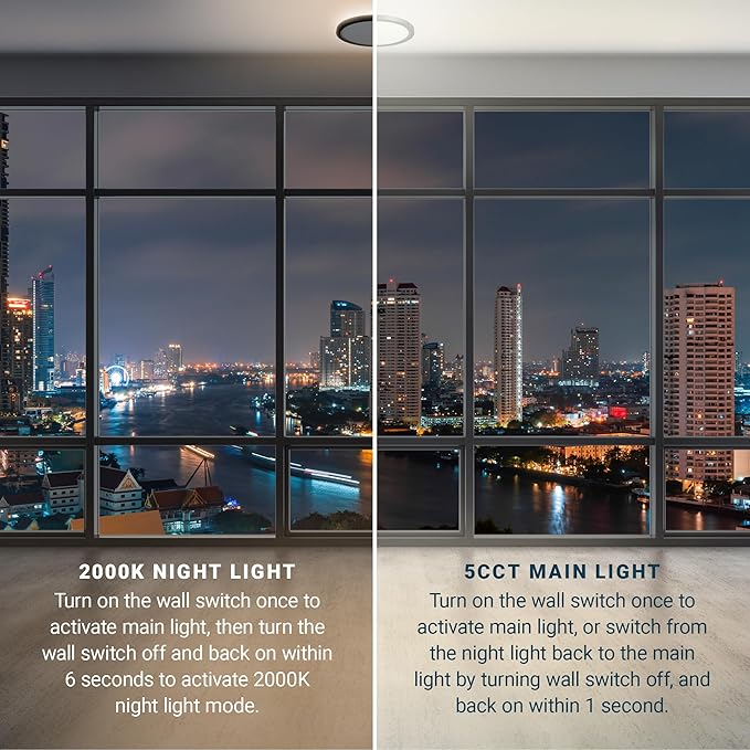 PARMIDA 12 Inch LED Flush Mount Ceiling Light with Night Light, 30W, ETL, 5 Color Selectable 2700K/3000K/3500K/4000K/5000K, 2400LM, Dimmable, Ultra Thin Round Modern Flat Panel, Black Finish - 4 Pack