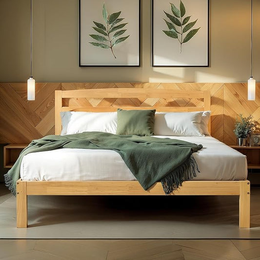 Hokway Wood King Size Bed Frame and Headboard- No Wobble,Noise-Free,Easy Assembly with Precise Holes,12 in Reinforced Center Legs,No Box Spring Needed,Natural