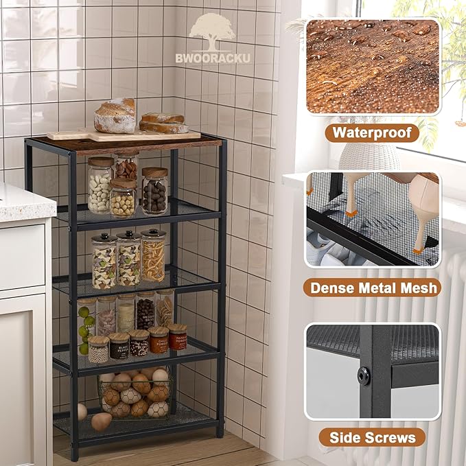 Shoe Rack, 5-Tier Narrow Shoe Shelf with Dense Metal Mesh, Durable Industrial Freestanding Shoe Rack for Front Door Entrance, Hallway, Entryway, Living Room (29.92" H Rustic)